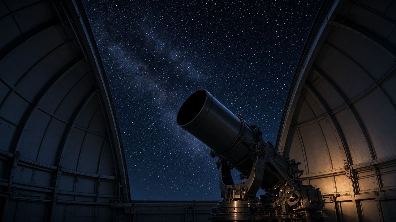 A telescope under an open roof