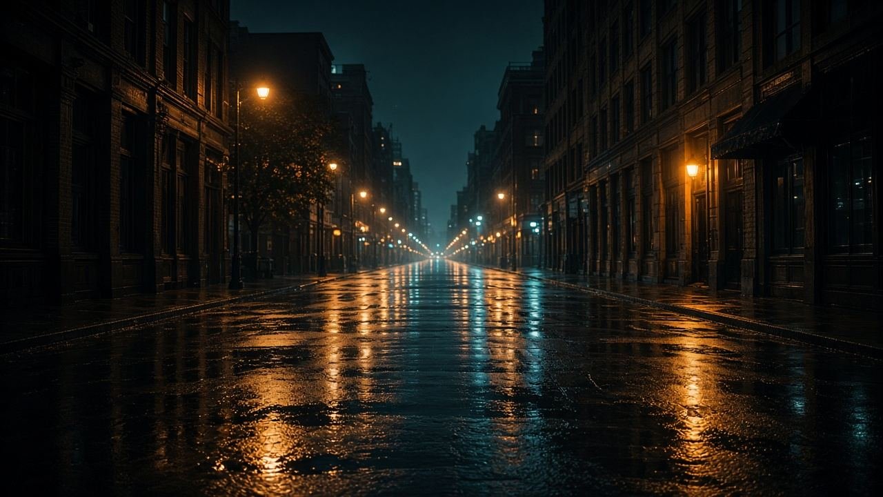 A wet street after rain
