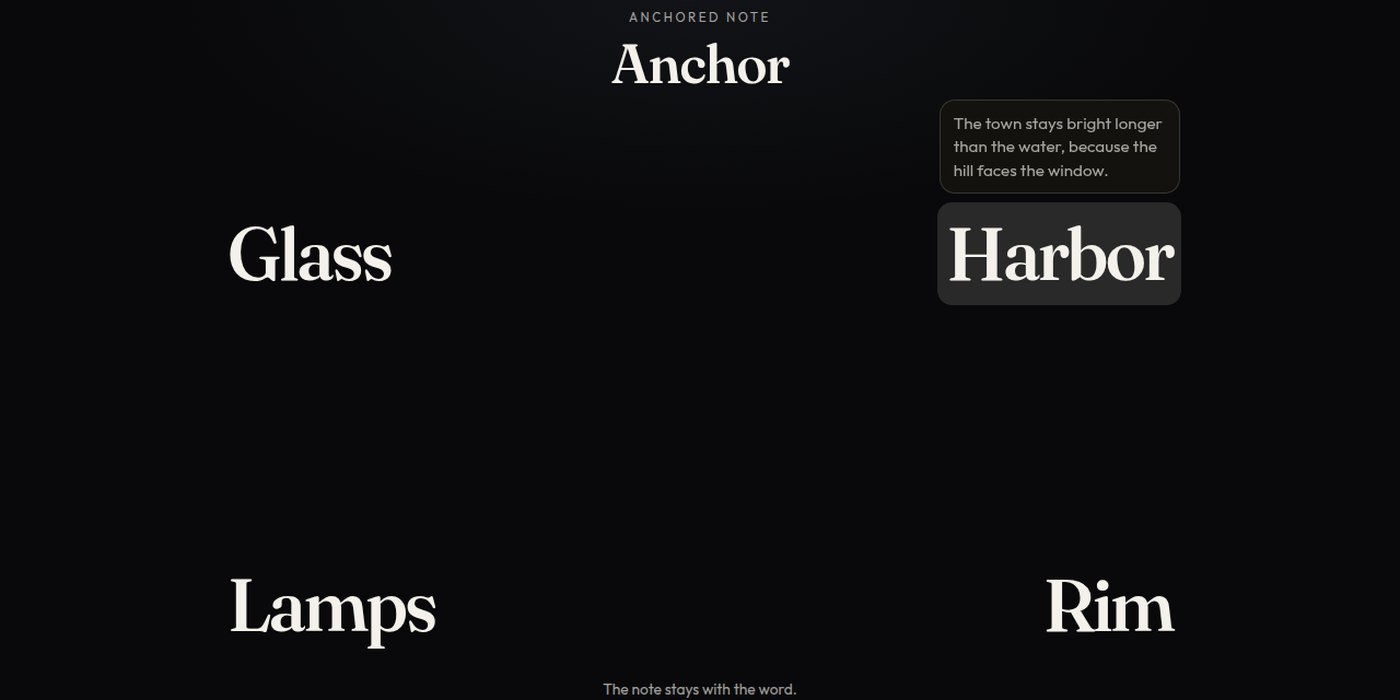 A note attached to one word in a field of words