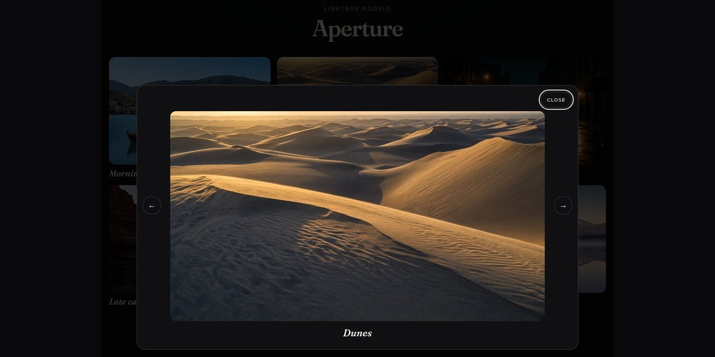 A photograph opened large over a row of thumbnails