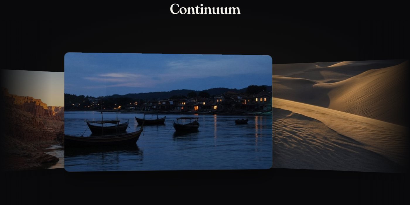 The Continuum ribbon, with a canyon photograph centered and neighboring scenes turned beside it