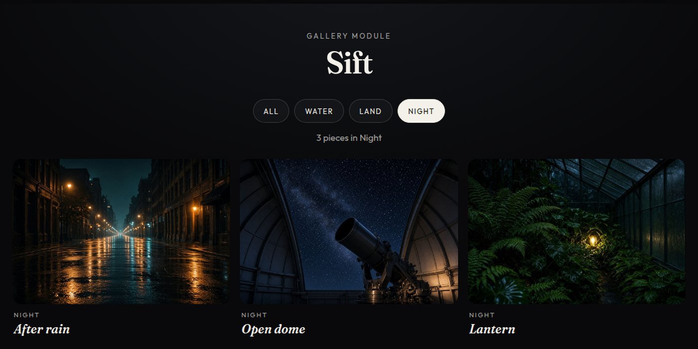 A gallery filtered to three night photographs