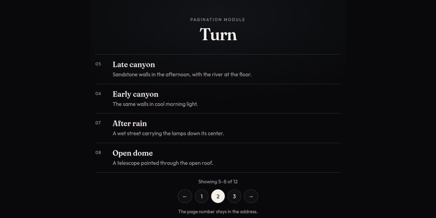 A short list on the second page, with numbered page controls